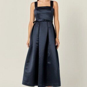English Factory Navy Blue Square Neck Midi Gown *Less Belt*